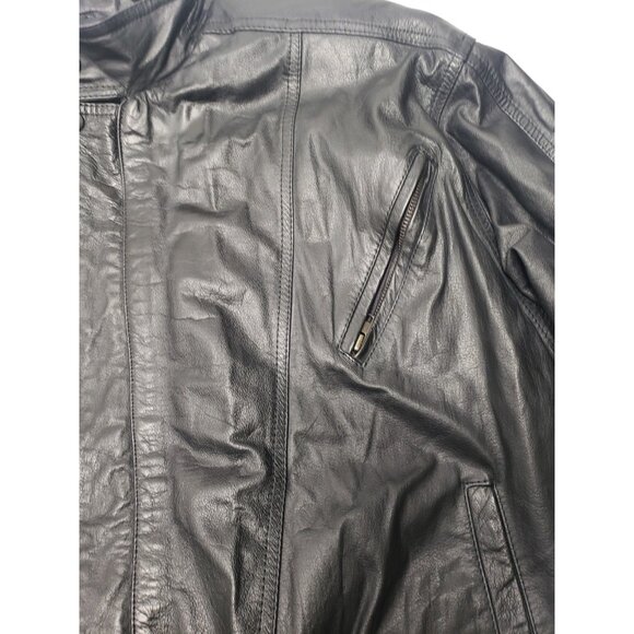 Boss Leather Black Leather Bomber Motorcycle Full Zip Button Up Jacket Size ? - Picture 5 of 16